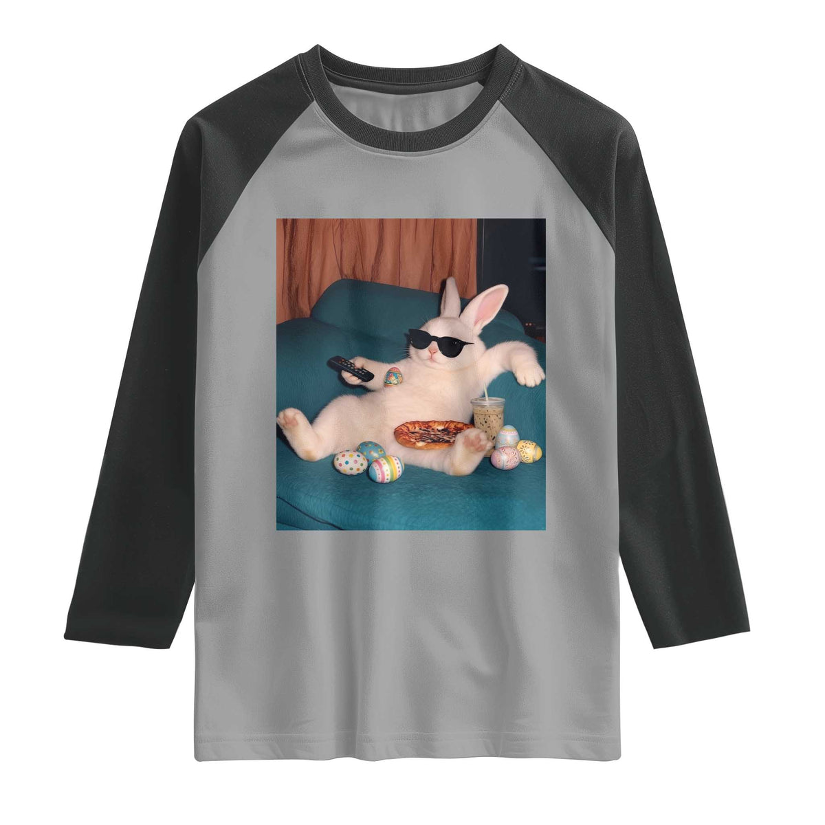 Easter Bunny Iced Coffee Raglan Shirt Funny Animal Meme TS14 Sport Gray Black Print Your Wear
