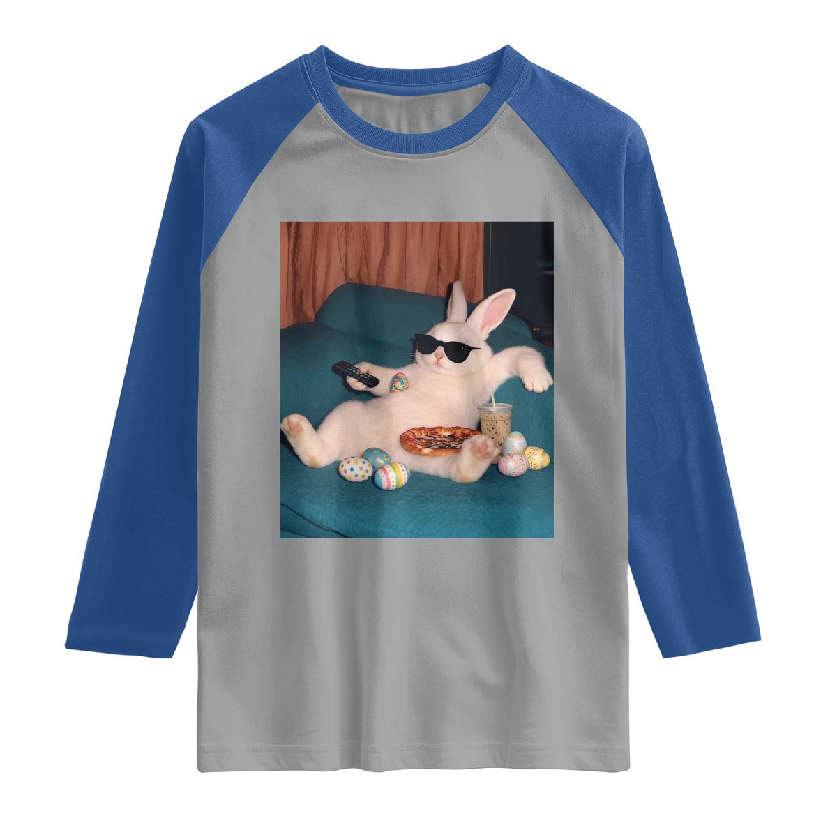 Easter Bunny Iced Coffee Raglan Shirt Funny Animal Meme TS14 Sport Gray Royal Print Your Wear