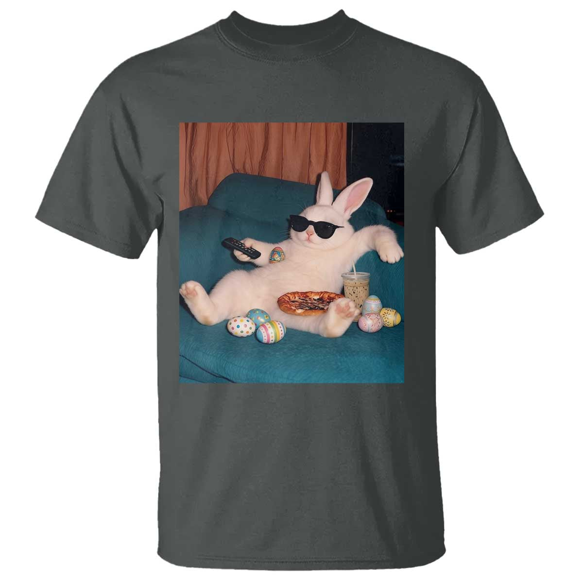 Easter Bunny Iced Coffee T Shirt Funny Animal Meme TS14 Dark Heather Print Your Wear