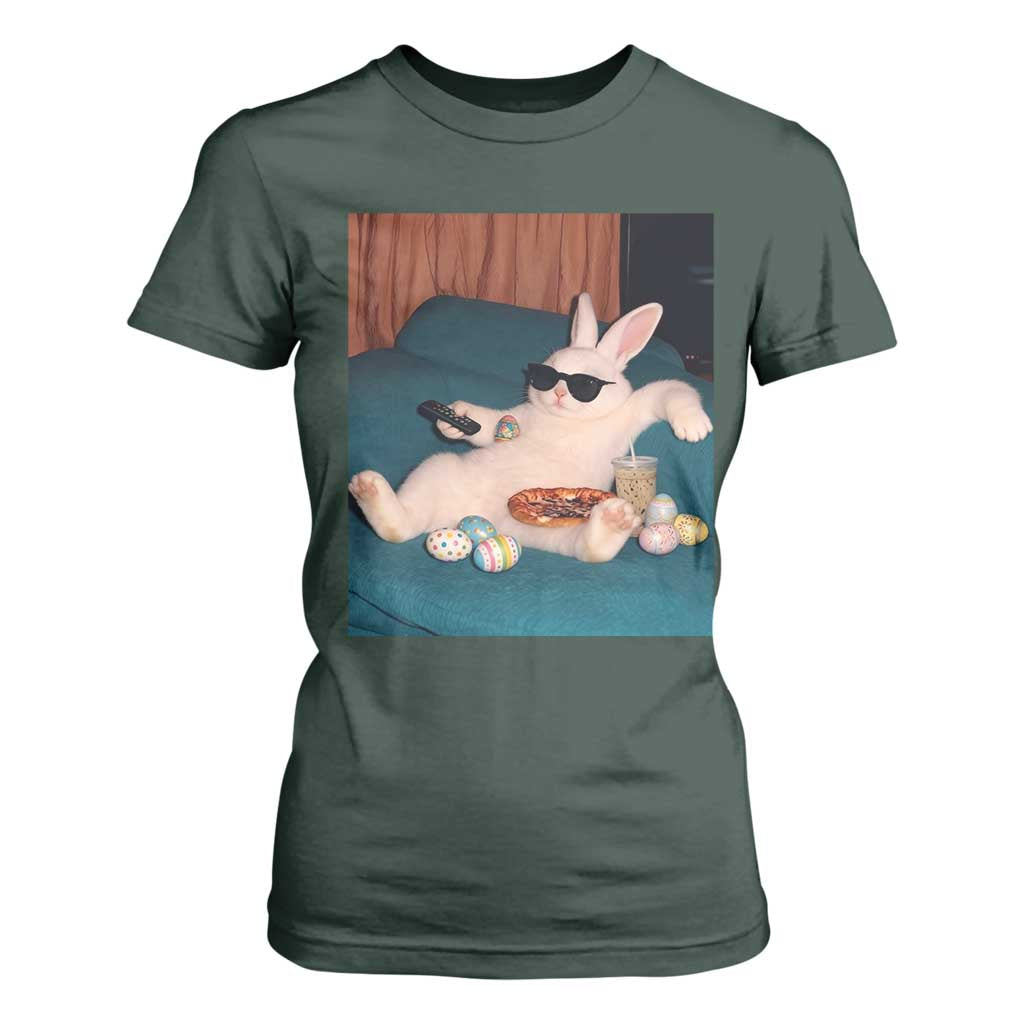 Easter Bunny Iced Coffee T Shirt For Women Funny Animal Meme TS14 Dark Forest Green Print Your Wear