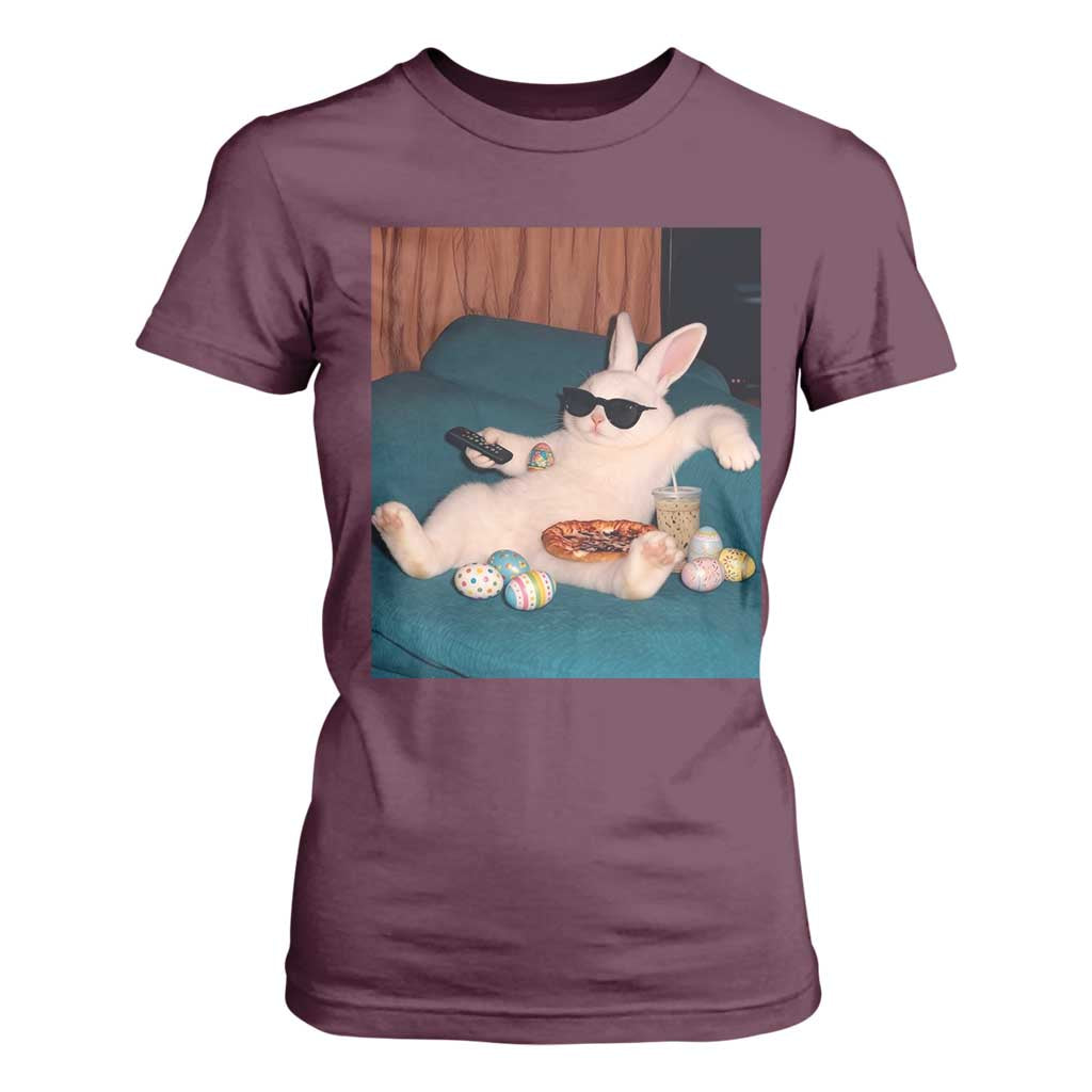 Easter Bunny Iced Coffee T Shirt For Women Funny Animal Meme TS14 Maroon Print Your Wear
