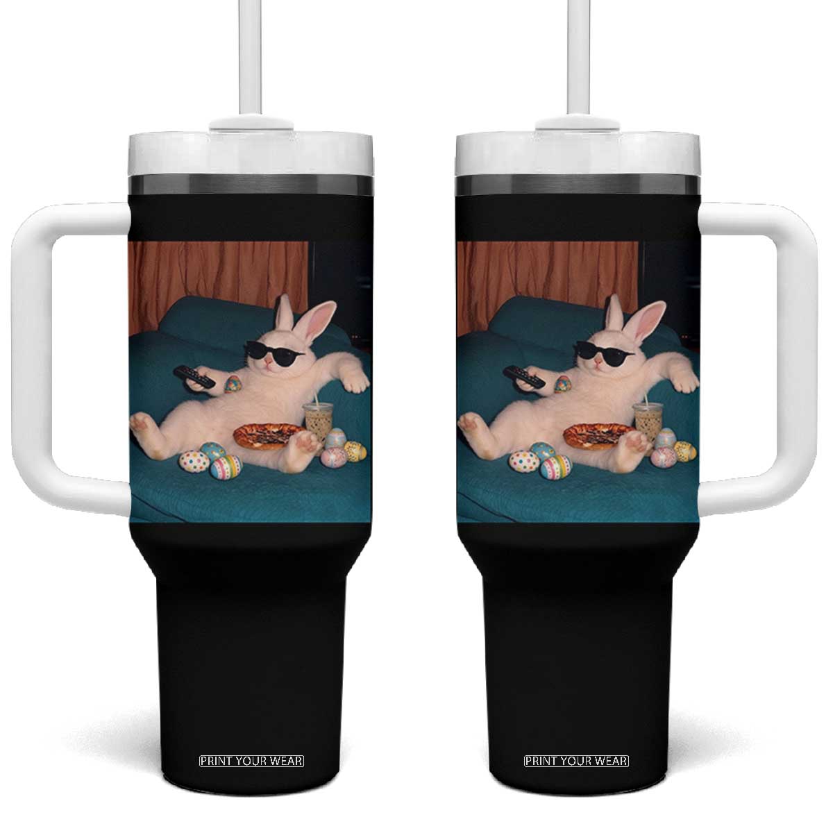 Easter Bunny Iced Coffee Tumbler With Handle Funny Animal Meme TS14 One Size: 40 oz Black Print Your Wear