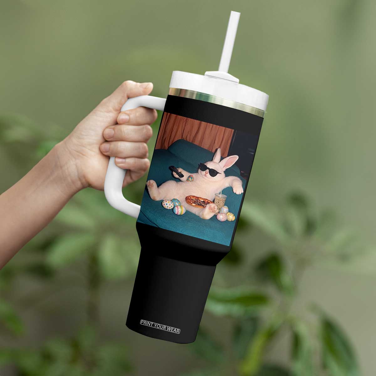 Easter Bunny Iced Coffee Tumbler With Handle Funny Animal Meme TS14 Print Your Wear