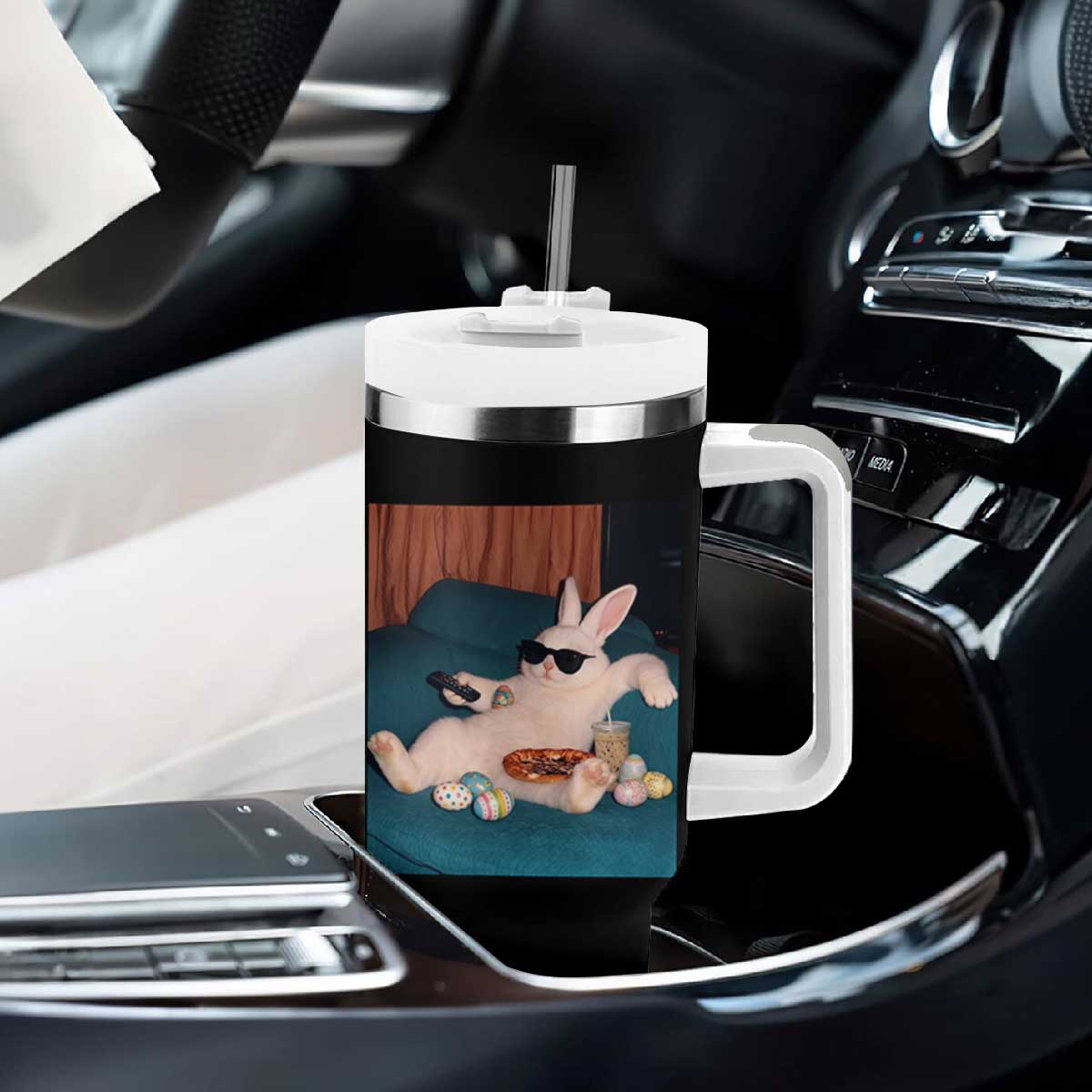 Easter Bunny Iced Coffee Tumbler With Handle Funny Animal Meme TS14 Print Your Wear