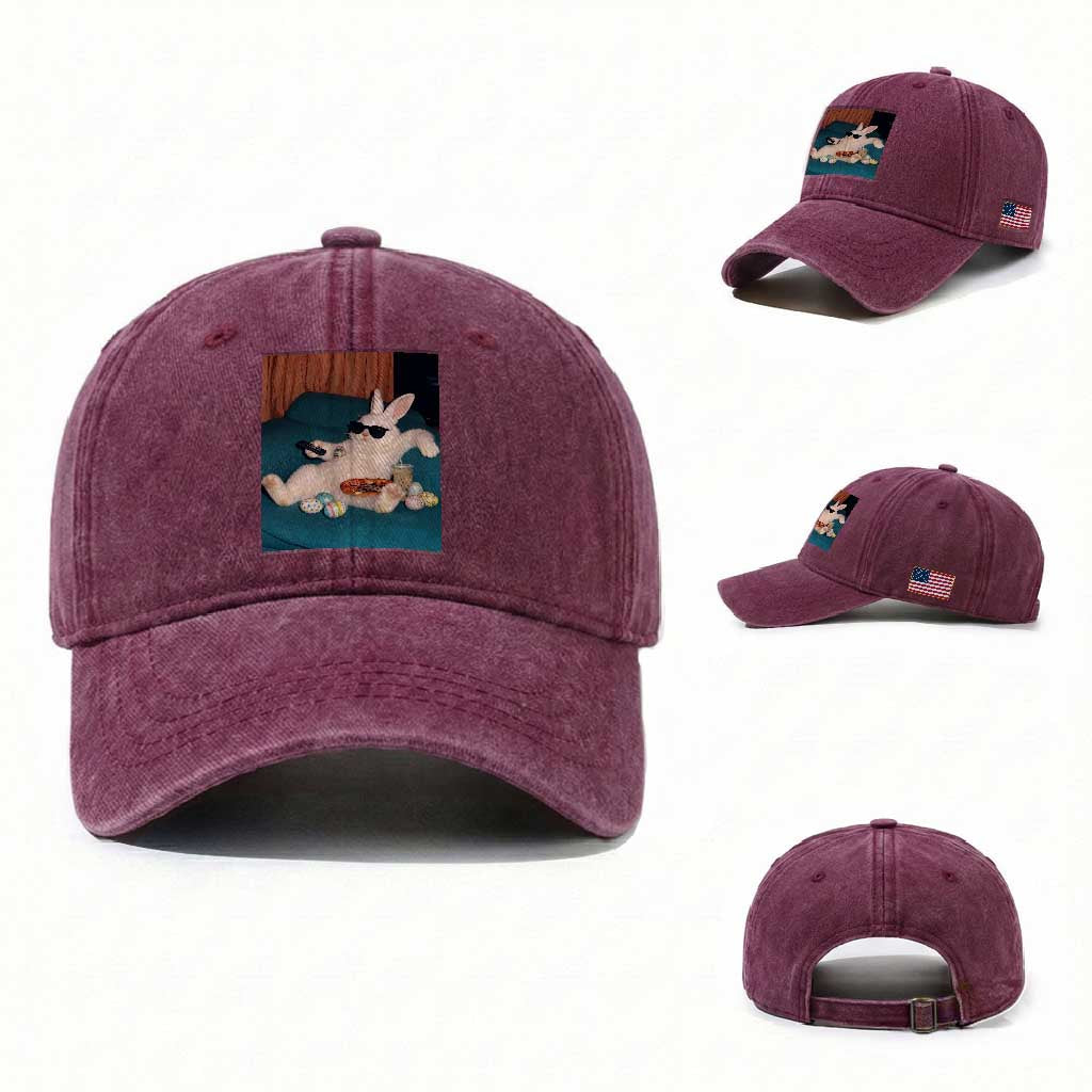 Easter Bunny Iced Coffee Washed Cotton Baseball Cap Funny Animal Meme TS14 Washed Cap Universal Fit Burgundy Print Your Wear