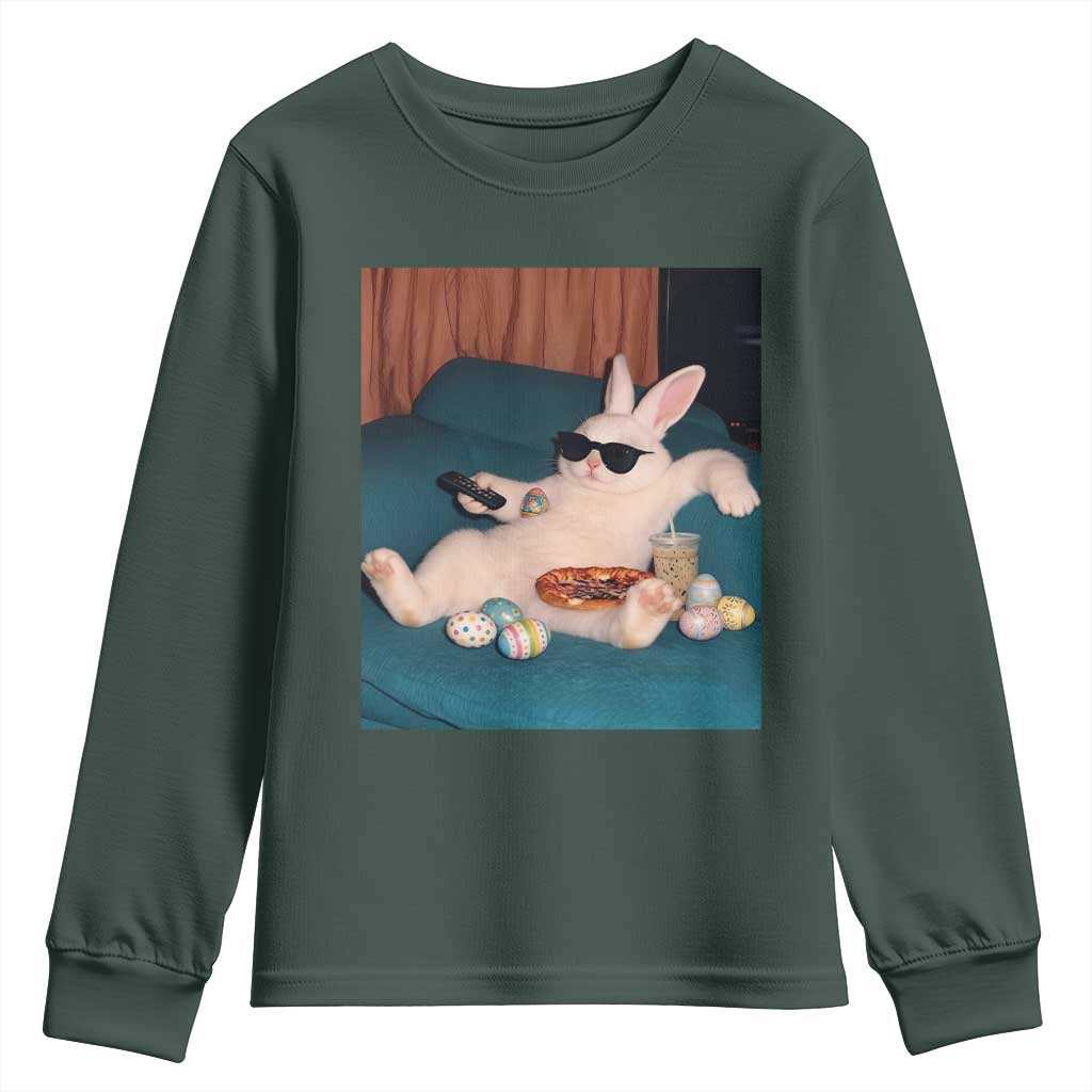 Easter Bunny Iced Coffee Youth Sweatshirt Funny Animal Meme TS14 Dark Forest Green Print Your Wear