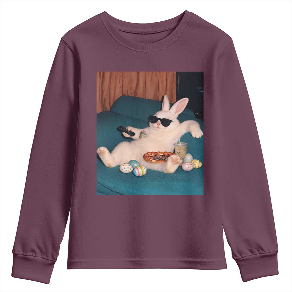 Easter Bunny Iced Coffee Youth Sweatshirt Funny Animal Meme TS14 Maroon Print Your Wear