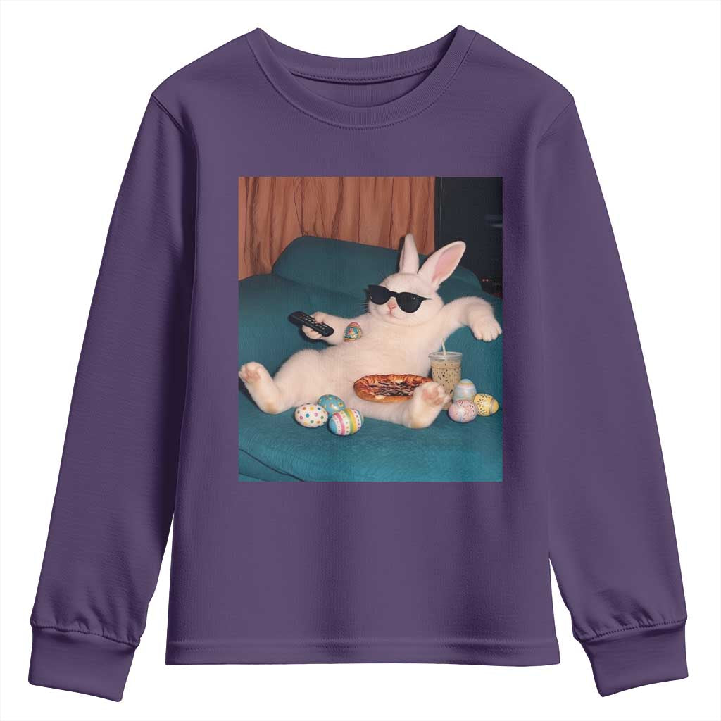 Easter Bunny Iced Coffee Youth Sweatshirt Funny Animal Meme TS14 Purple Print Your Wear