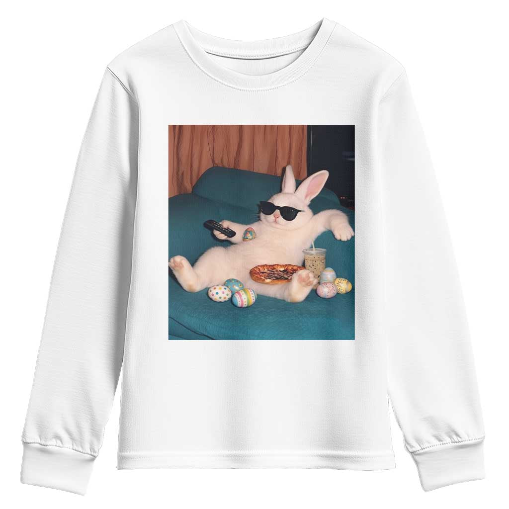 Easter Bunny Iced Coffee Youth Sweatshirt Funny Animal Meme TS14 White Print Your Wear