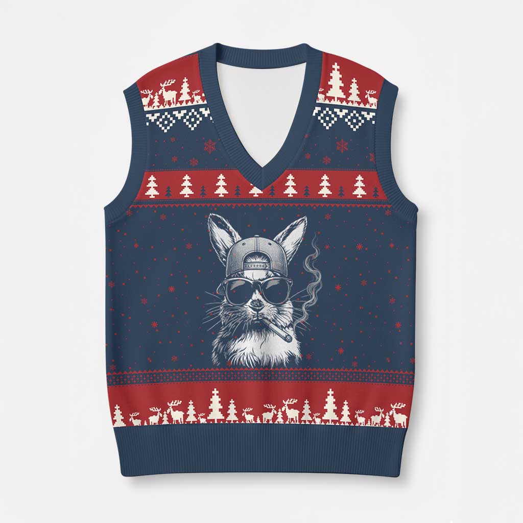 Funny Easter Bunny Smoking Meme V-Neck Knit Sweater Vest TS14 Navy Red Print Your Wear