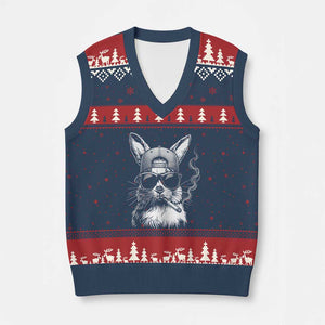 Funny Easter Bunny Smoking Meme V-Neck Knit Sweater Vest TS14 Navy Red Print Your Wear