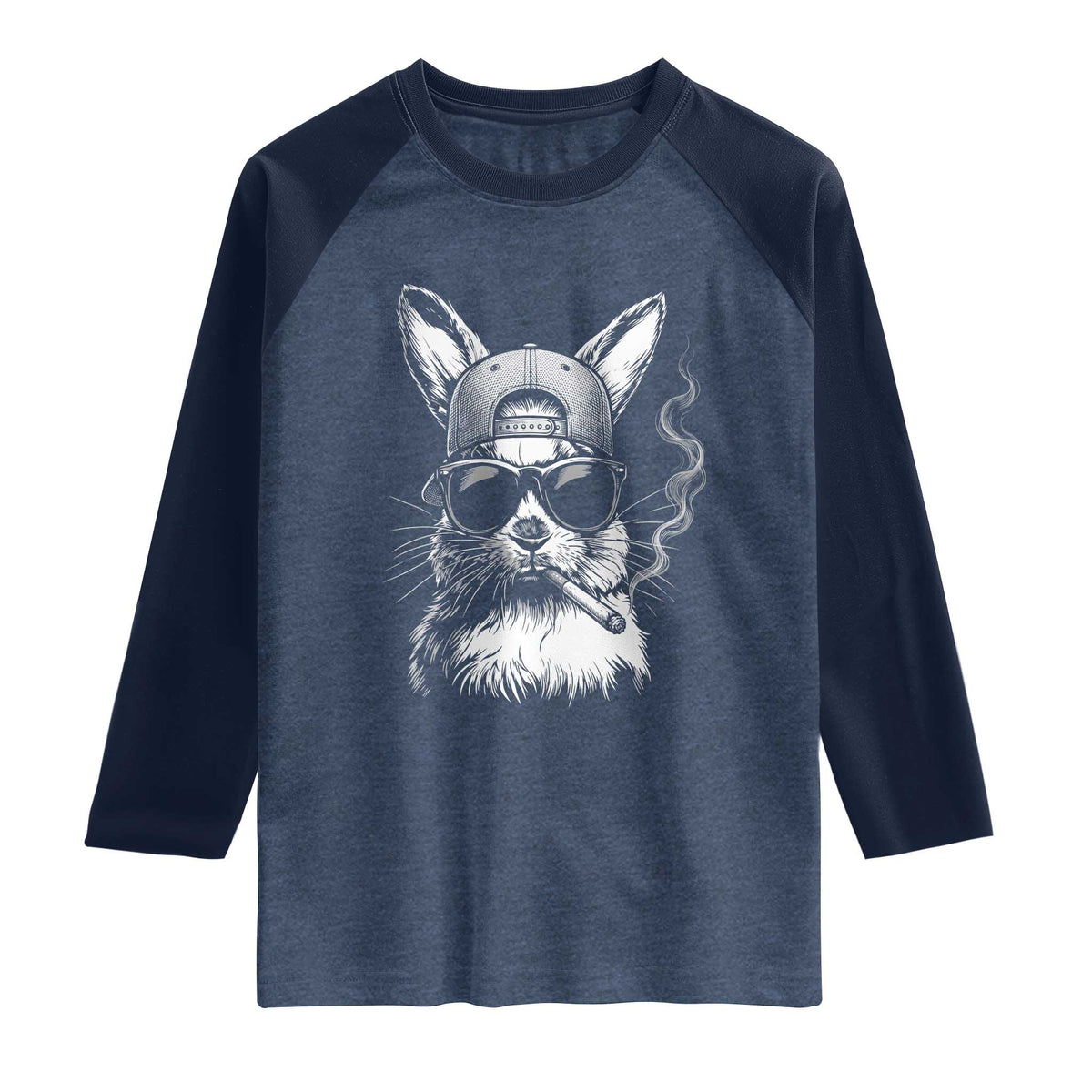 Funny Easter Bunny Smoking Meme Raglan Shirt TS14 Heather Denim Navy Print Your Wear