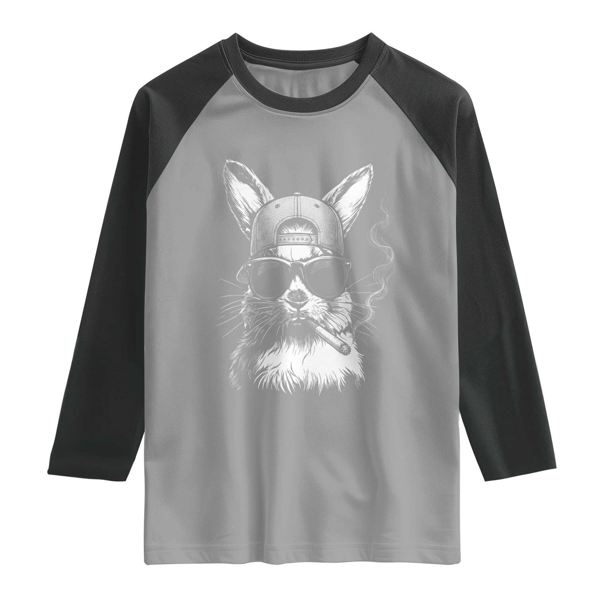 Funny Easter Bunny Smoking Meme Raglan Shirt TS14 Sport Gray Black Print Your Wear