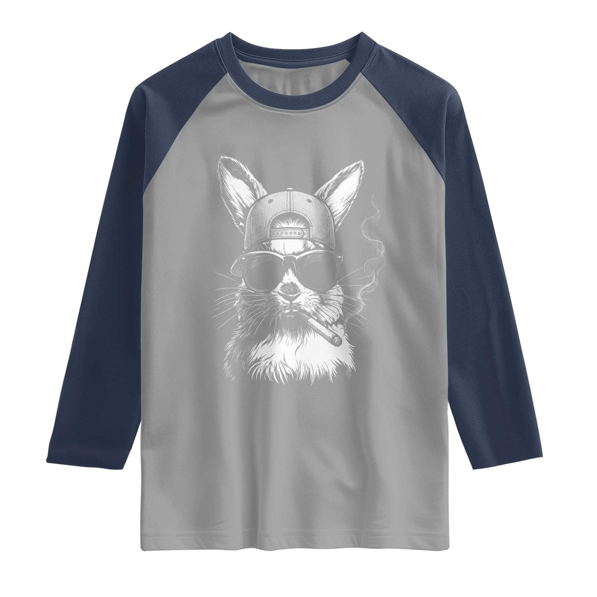 Funny Easter Bunny Smoking Meme Raglan Shirt TS14 Sport Gray Navy Print Your Wear