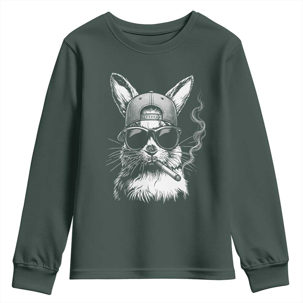Funny Easter Bunny Smoking Meme Youth Sweatshirt TS14 Dark Forest Green Print Your Wear