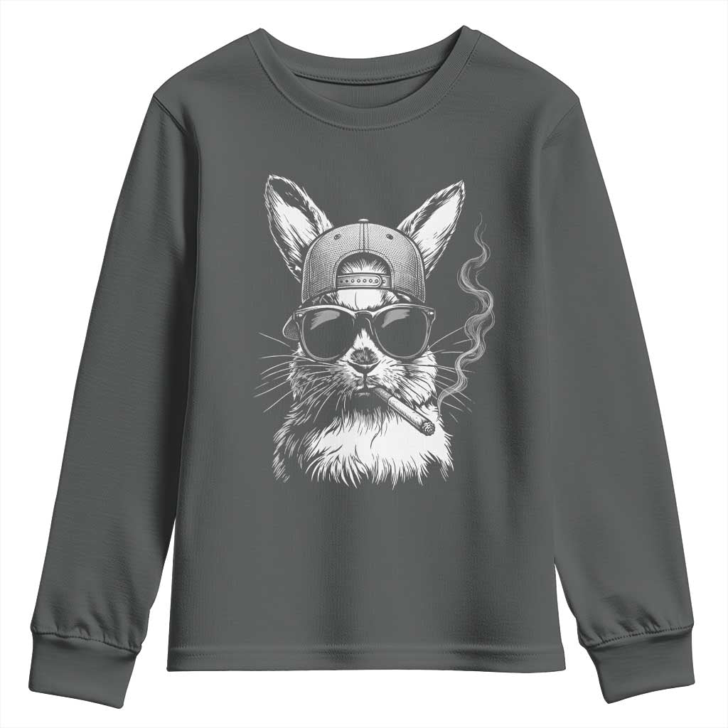 Funny Easter Bunny Smoking Meme Youth Sweatshirt TS14 Dark Heather Print Your Wear