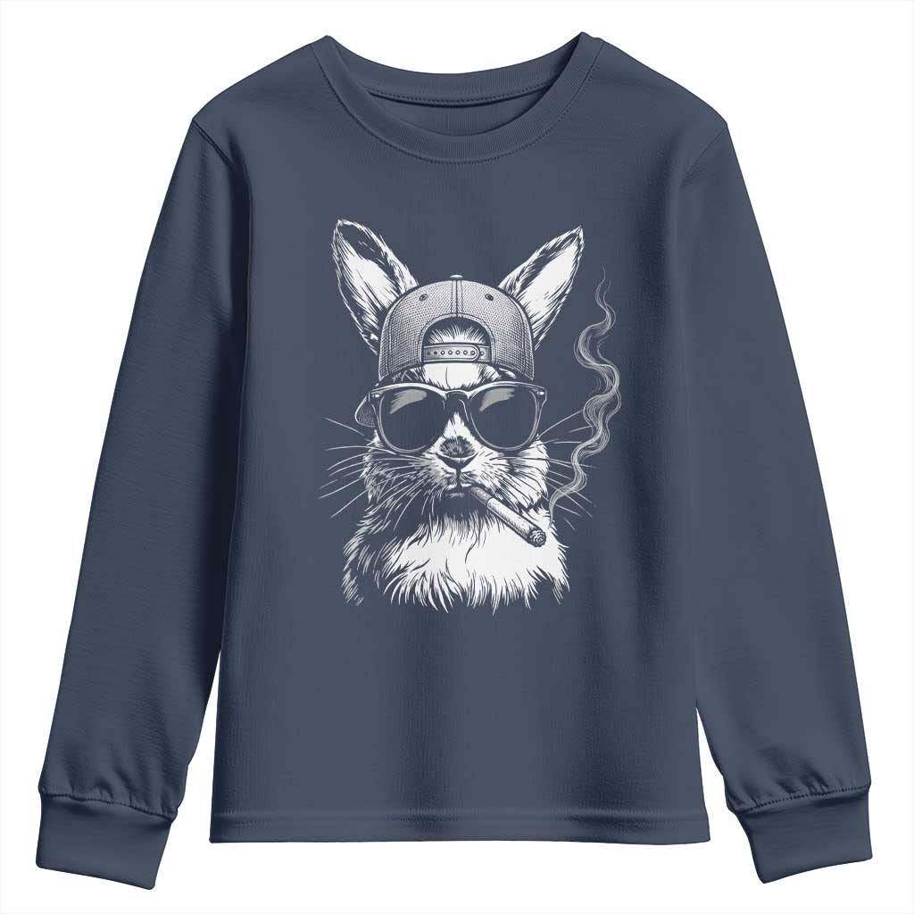 Funny Easter Bunny Smoking Meme Youth Sweatshirt TS14 Navy Print Your Wear