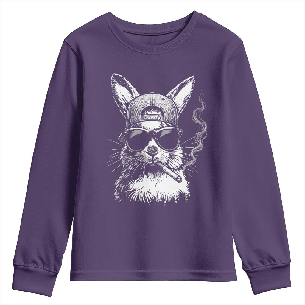 Funny Easter Bunny Smoking Meme Youth Sweatshirt TS14 Purple Print Your Wear