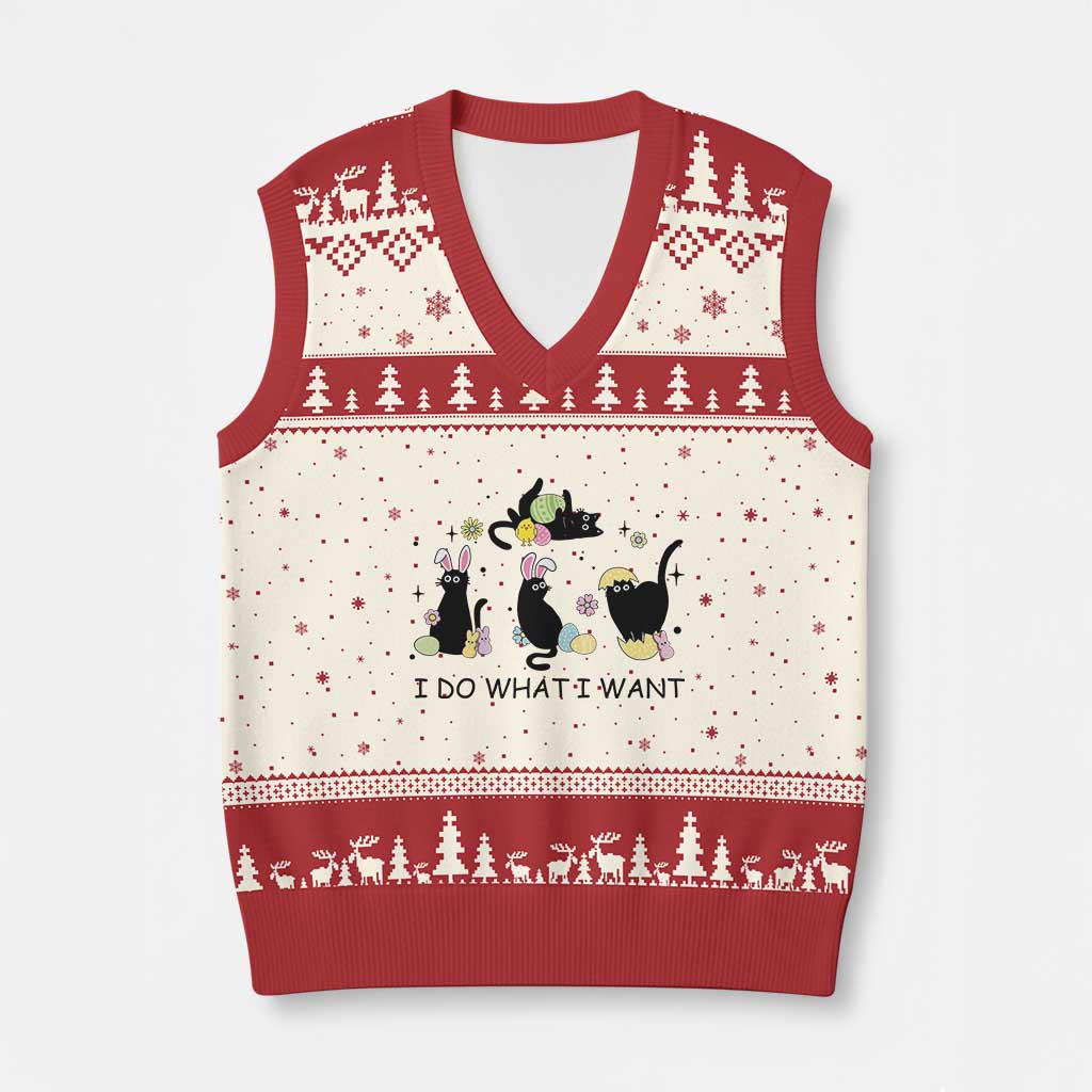 Funny Easter Black Cat V-Neck Knit Sweater Vest I Do What I Want TS14 Beige Red Print Your Wear