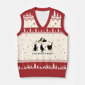 Funny Easter Black Cat V-Neck Knit Sweater Vest I Do What I Want TS14 Beige Red Print Your Wear