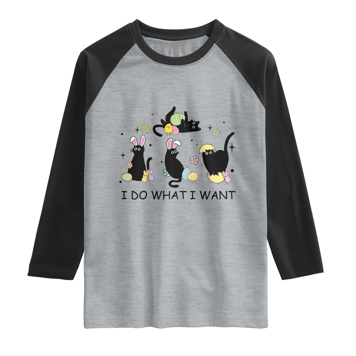 Funny Easter Black Cat Raglan Shirt I Do What I Want TS14 Heather Gray Black Print Your Wear
