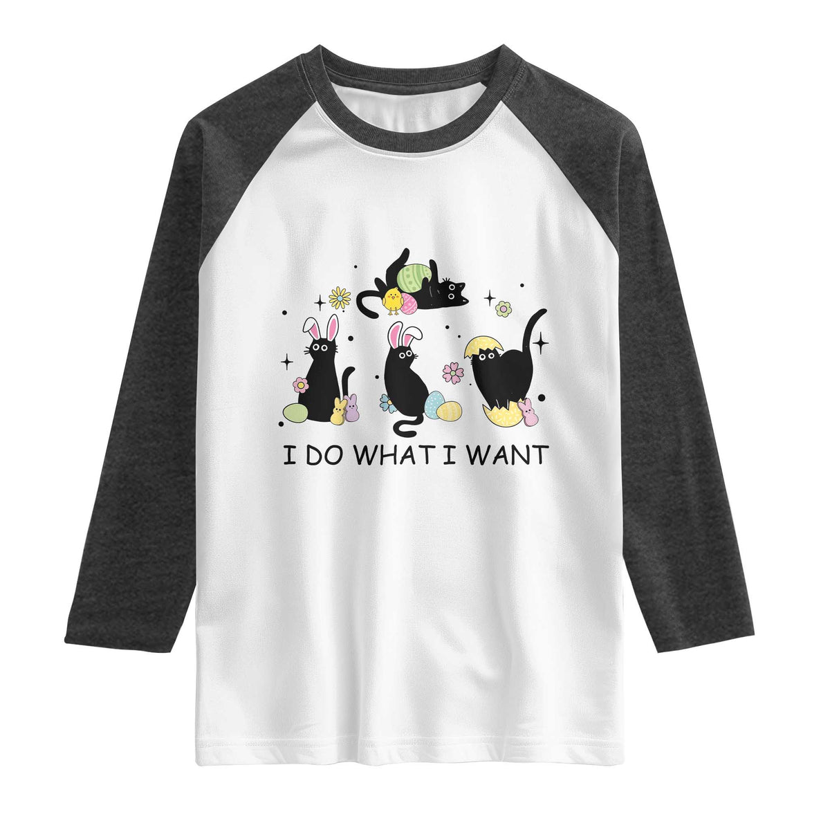 Funny Easter Black Cat Raglan Shirt I Do What I Want TS14 White Heather Charcoal Print Your Wear