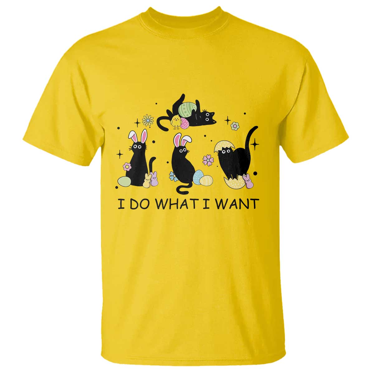 Funny Easter Black Cat T Shirt I Do What I Want TS14 Daisy Print Your Wear