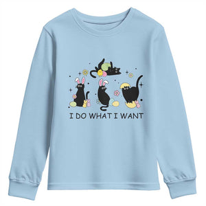 Funny Easter Black Cat Youth Sweatshirt I Do What I Want TS14 Light Blue Print Your Wear