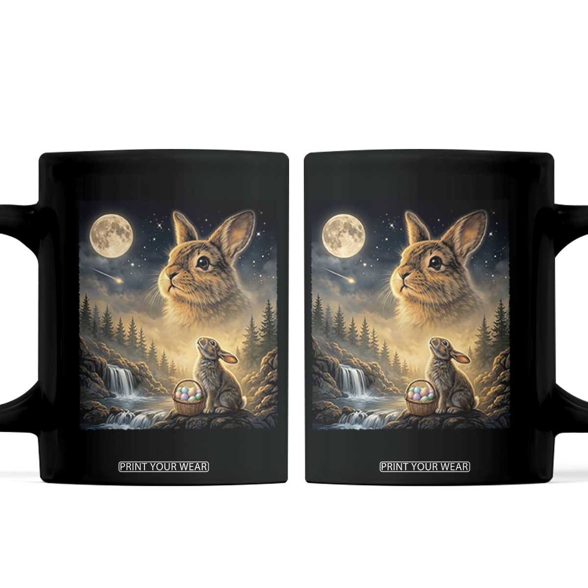 Easter Bunny Howling to the Moon Vintage Coffee Mug TS14 Black Print Your Wear