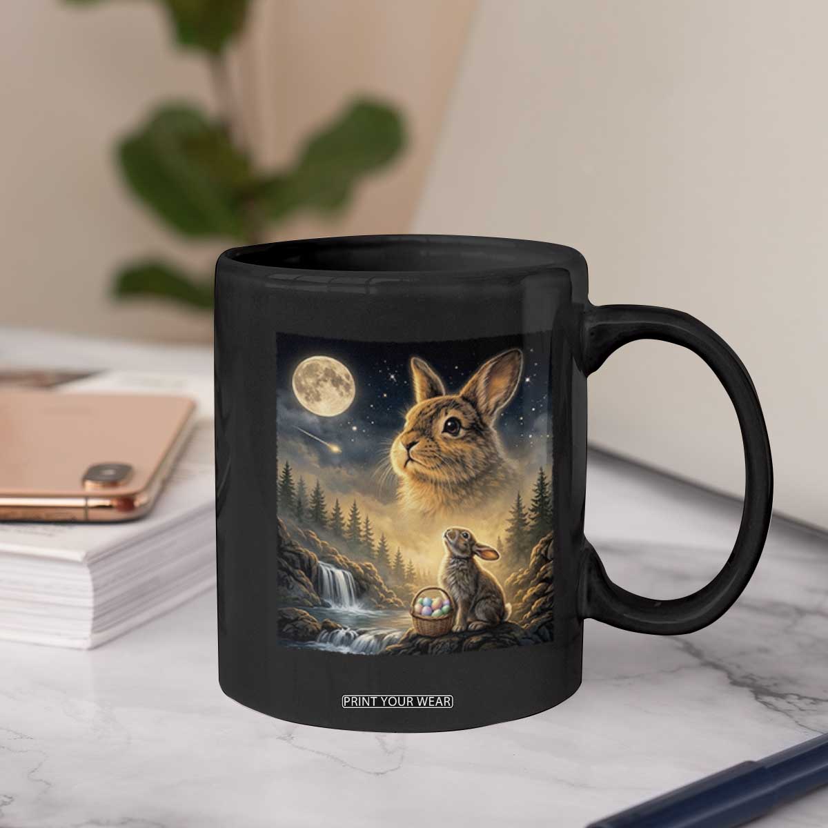 Easter Bunny Howling to the Moon Vintage Coffee Mug TS14 Print Your Wear