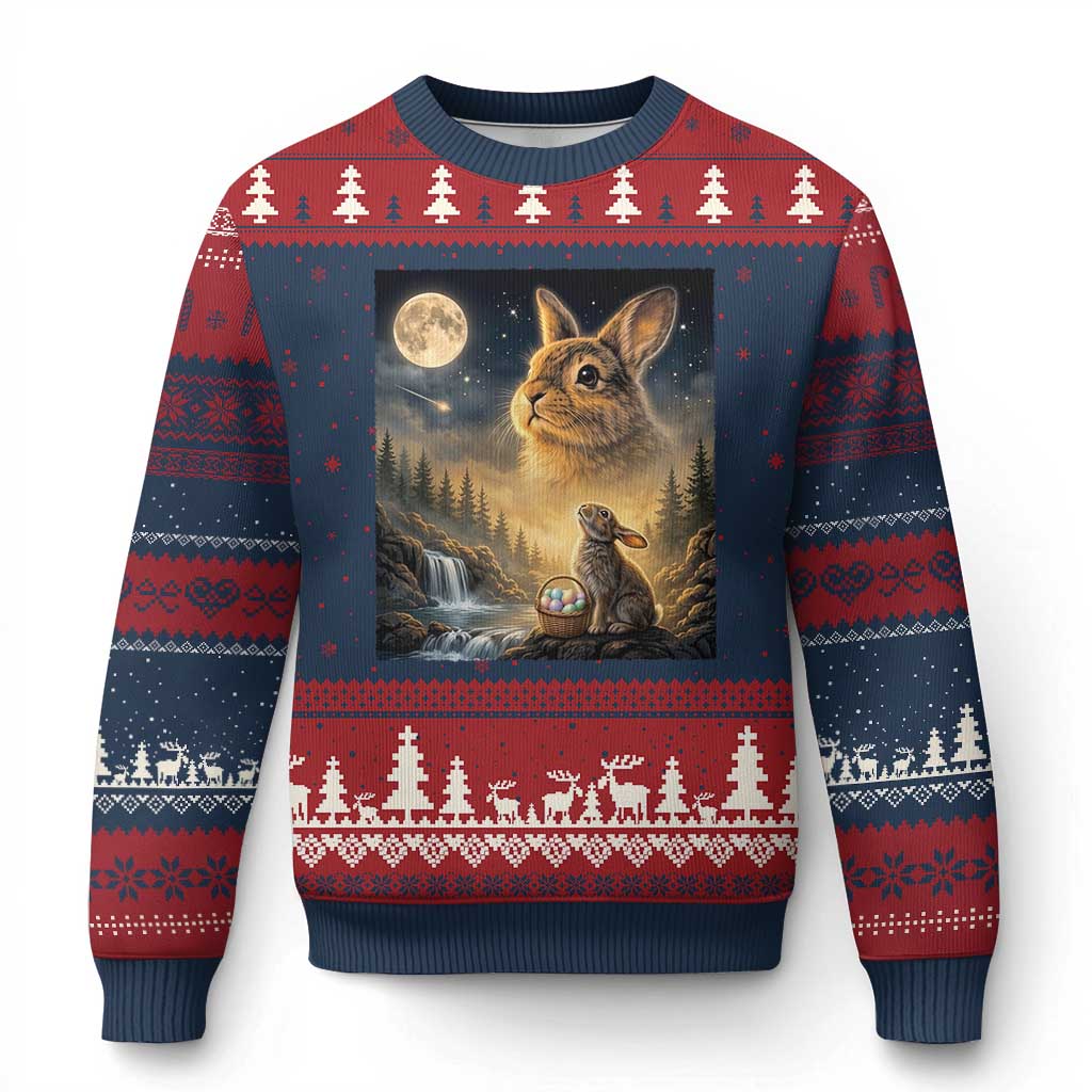 Easter Bunny Howling to the Moon Vintage Ugly Christmas Sweater TS14 Navy Red Print Your Wear