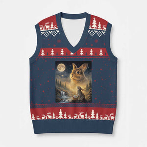 Easter Bunny Howling to the Moon Vintage V-Neck Knit Sweater Vest TS14 Navy Red Print Your Wear
