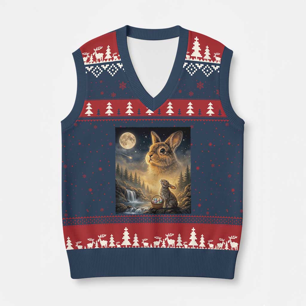 Easter Bunny Howling to the Moon Vintage V-Neck Knit Sweater Vest TS14 Navy Red Print Your Wear