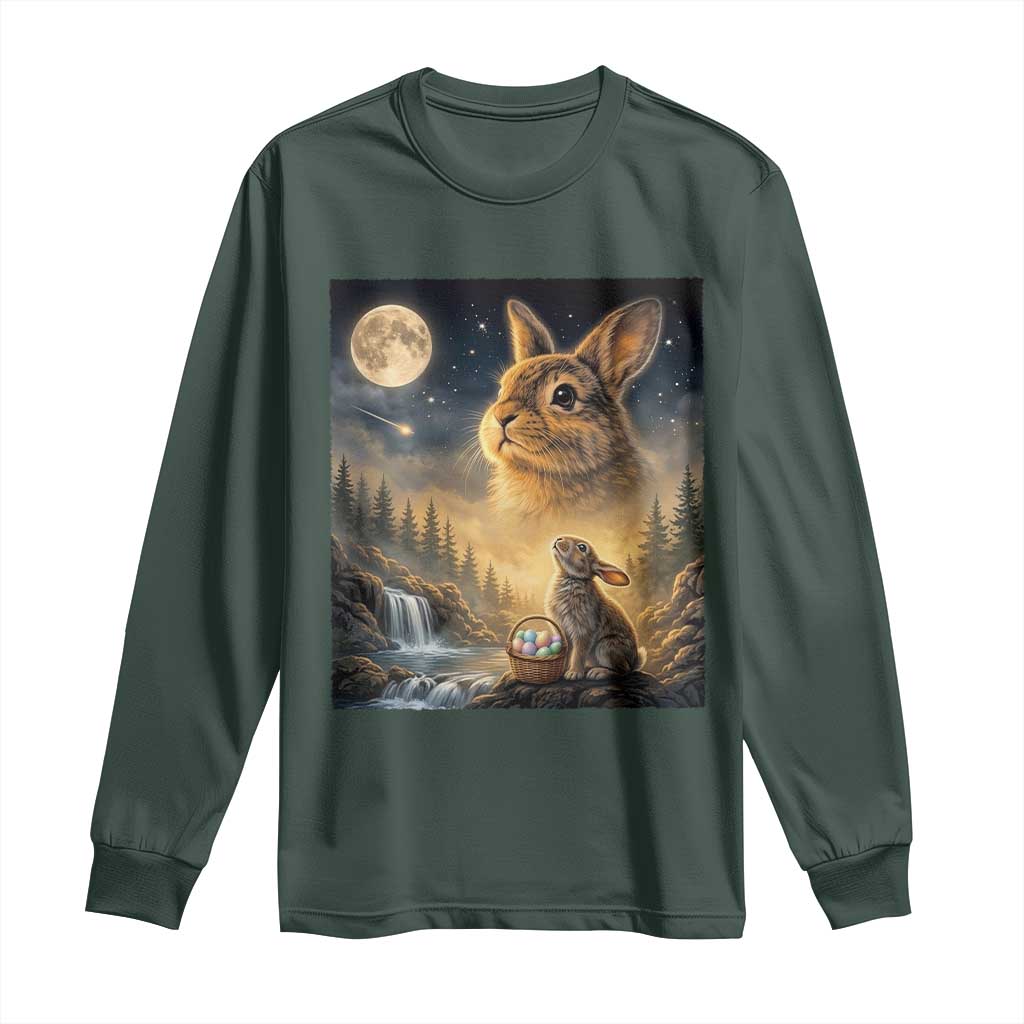 Easter Bunny Howling to the Moon Vintage Long Sleeve Shirt TS14 Dark Forest Green Print Your Wear