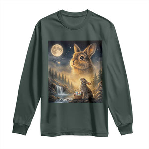 Easter Bunny Howling to the Moon Vintage Long Sleeve Shirt TS14 Dark Forest Green Print Your Wear