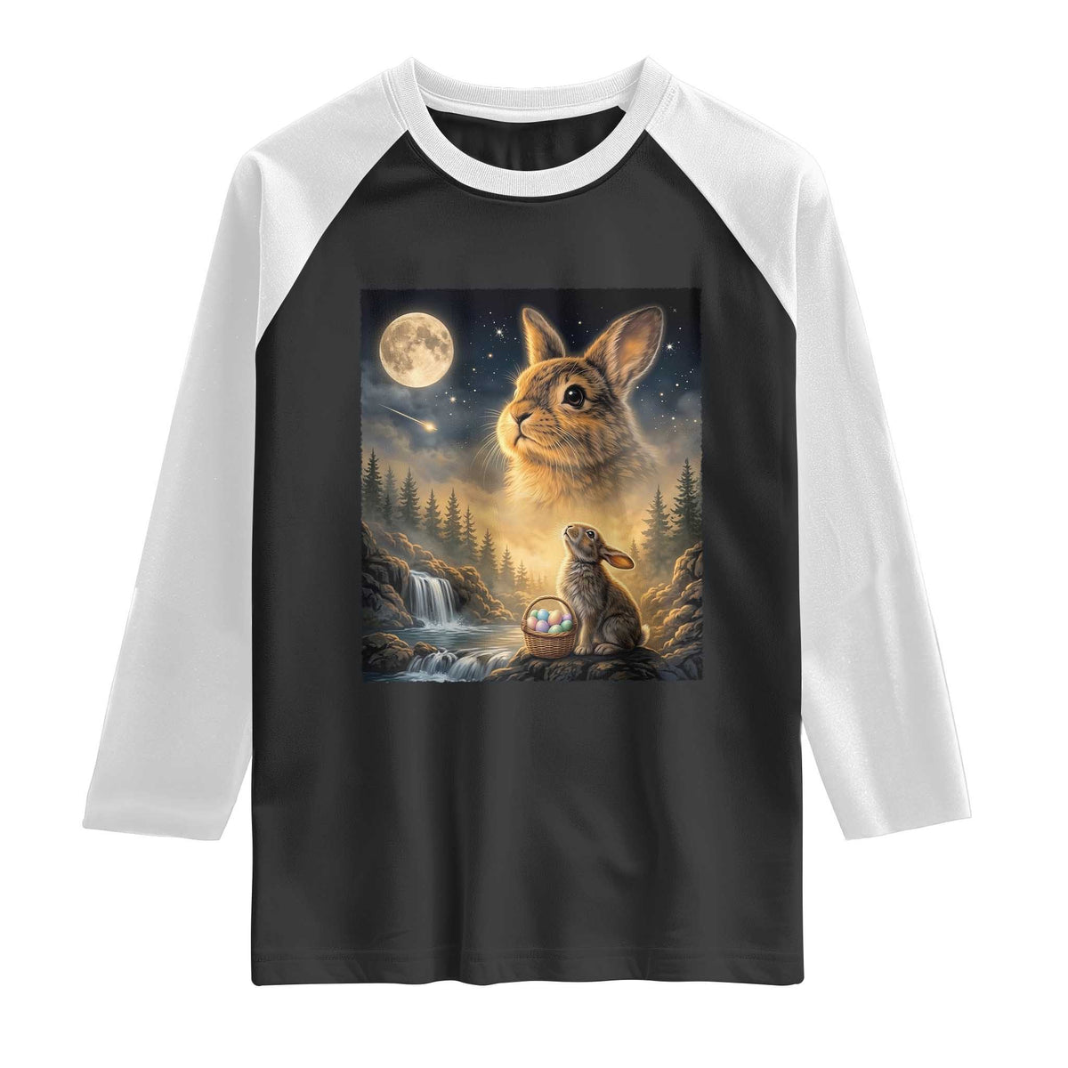Easter Bunny Howling to the Moon Vintage Raglan Shirt TS14 Black White Print Your Wear