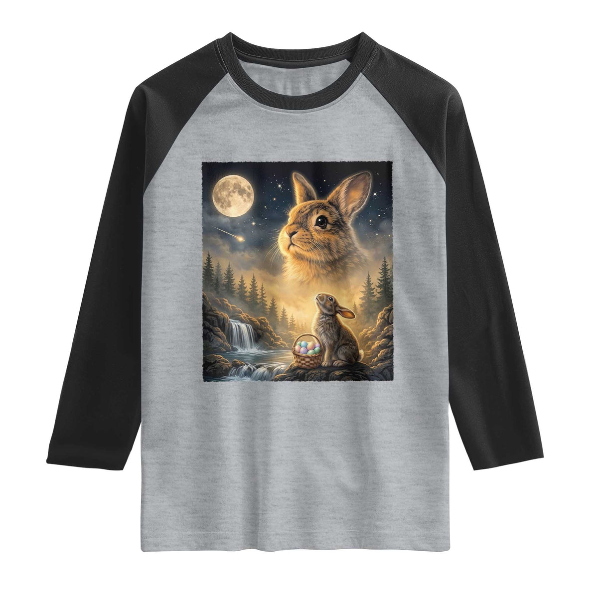 Easter Bunny Howling to the Moon Vintage Raglan Shirt TS14 Heather Gray Black Print Your Wear
