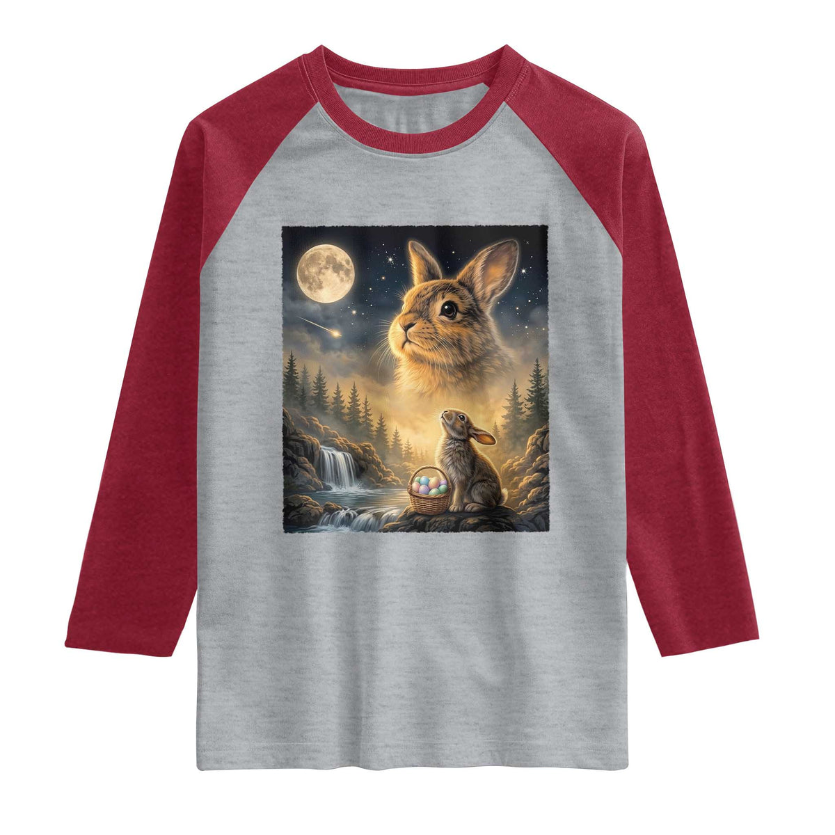 Easter Bunny Howling to the Moon Vintage Raglan Shirt TS14 Heather Gray Heather Red Print Your Wear