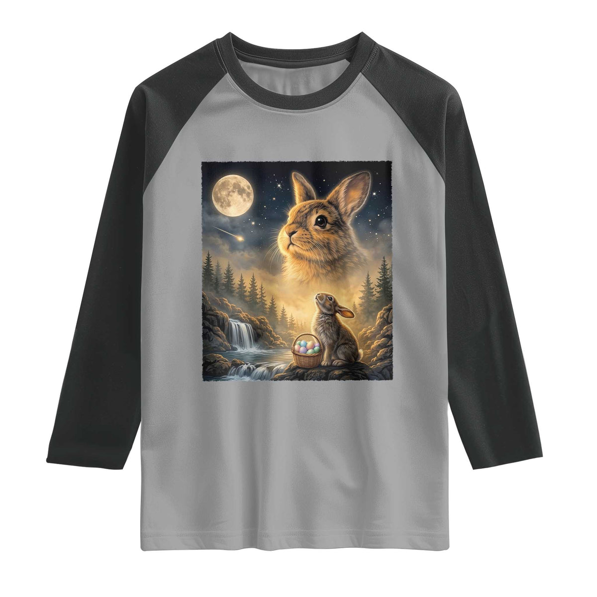 Easter Bunny Howling to the Moon Vintage Raglan Shirt TS14 Sport Gray Black Print Your Wear