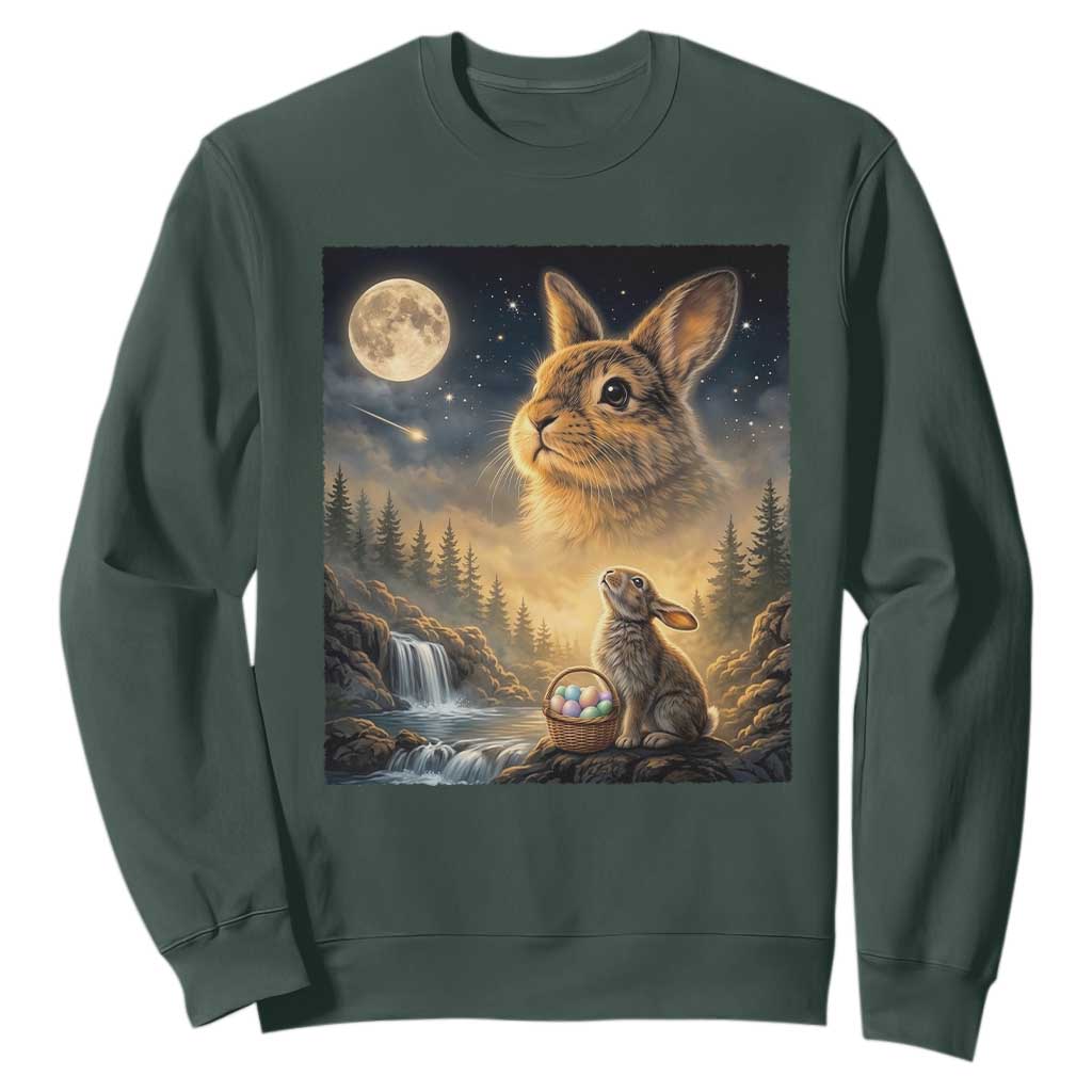 Easter Bunny Howling to the Moon Vintage Sweatshirt TS14 Dark Forest Green Print Your Wear