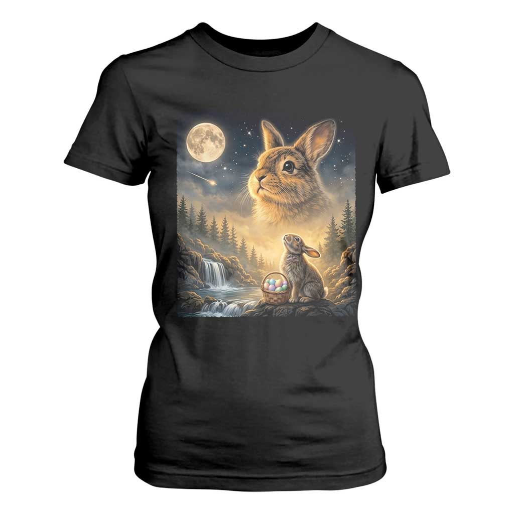 Easter Bunny Howling to the Moon Vintage T Shirt For Women TS14 Black Print Your Wear