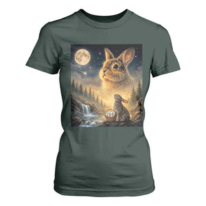 Easter Bunny Howling to the Moon Vintage T Shirt For Women TS14 Dark Forest Green Print Your Wear