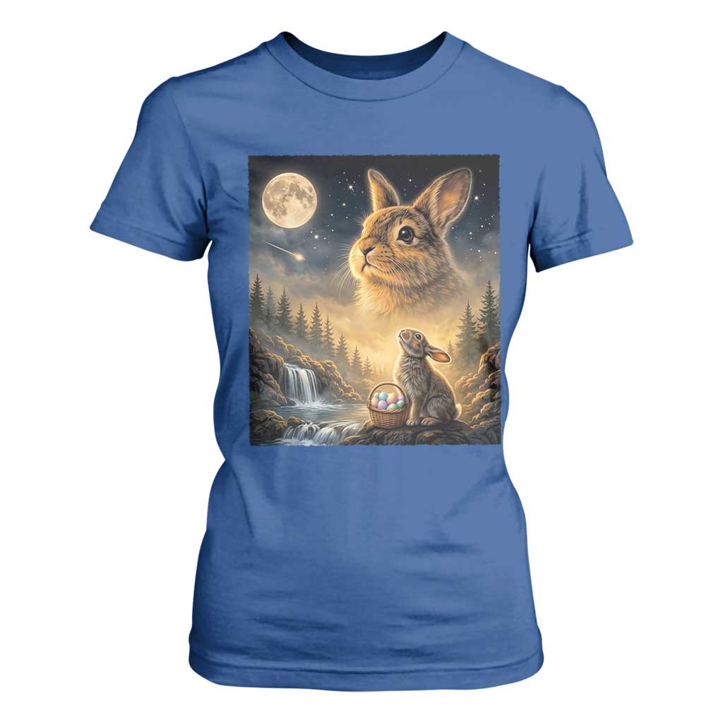 Easter Bunny Howling to the Moon Vintage T Shirt For Women TS14 Royal Blue Print Your Wear