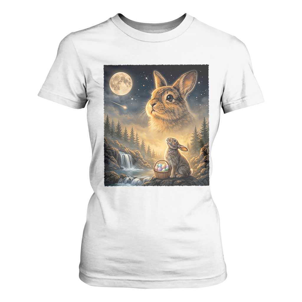 Easter Bunny Howling to the Moon Vintage T Shirt For Women TS14 White Print Your Wear