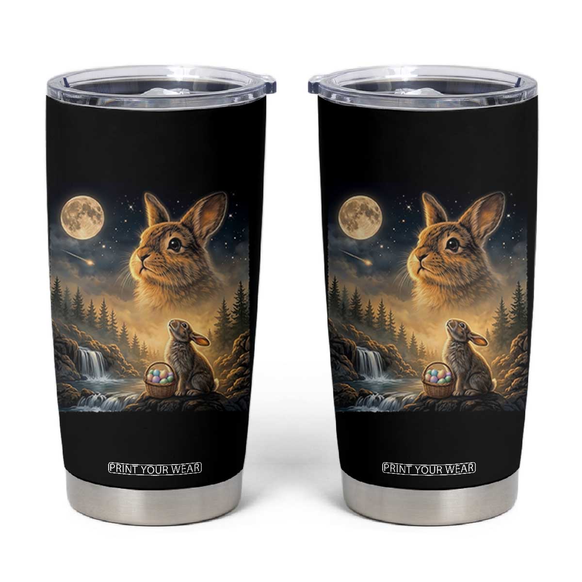 Easter Bunny Howling to the Moon Vintage Tumbler Cup TS14 Black Print Your Wear
