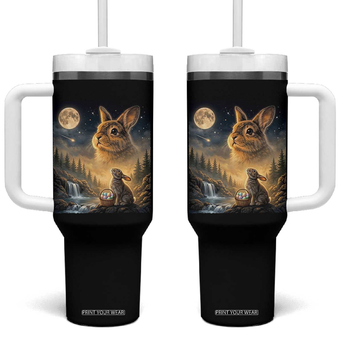 Easter Bunny Howling to the Moon Vintage Tumbler With Handle TS14 One Size: 40 oz Black Print Your Wear