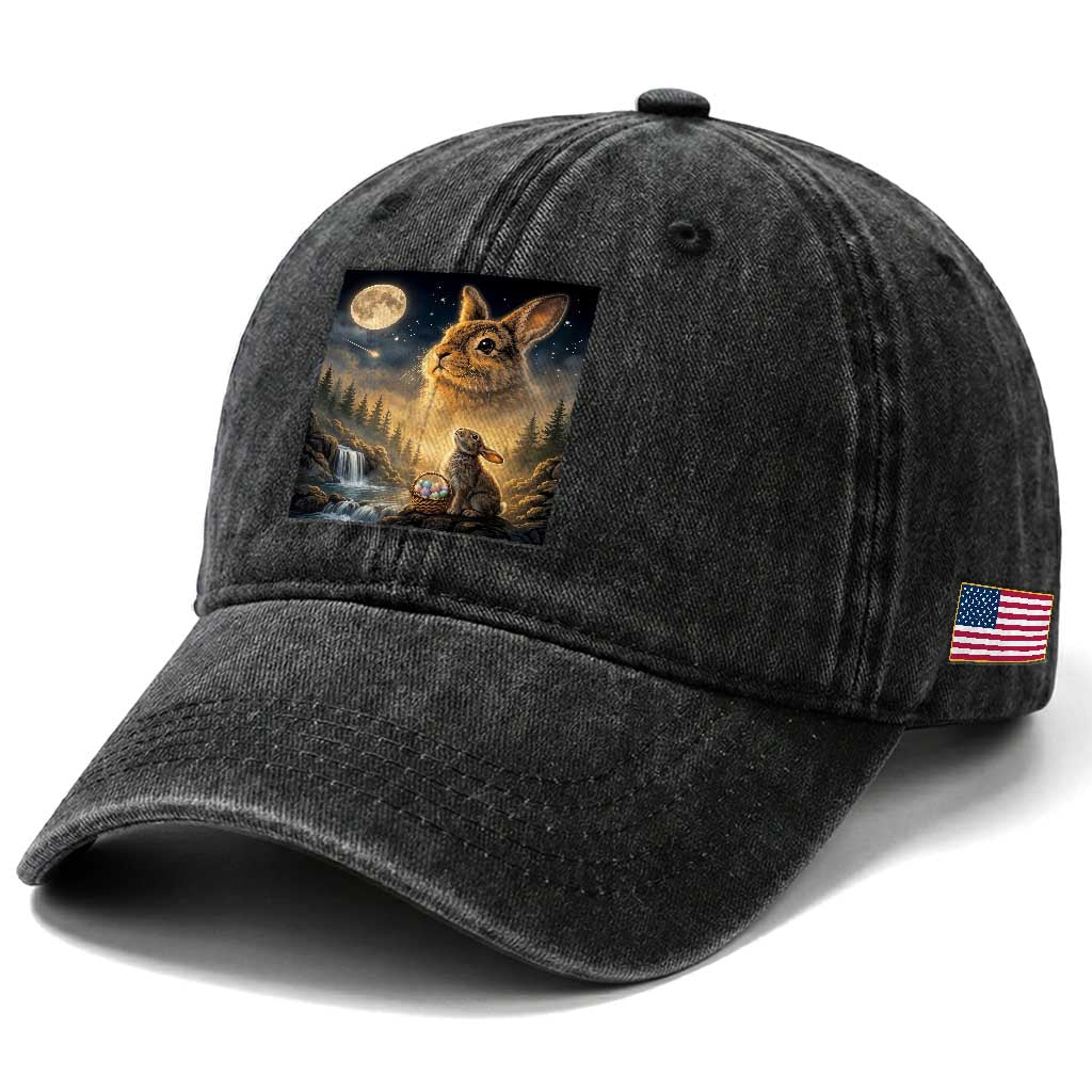 Easter Bunny Howling to the Moon Vintage Washed Cotton Baseball Cap TS14 Print Your Wear