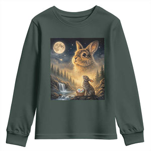 Easter Bunny Howling to the Moon Vintage Youth Sweatshirt TS14 Dark Forest Green Print Your Wear