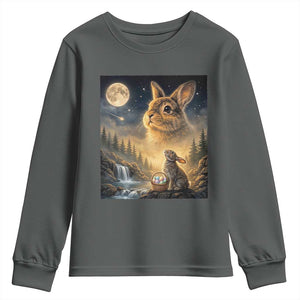 Easter Bunny Howling to the Moon Vintage Youth Sweatshirt TS14 Dark Heather Print Your Wear