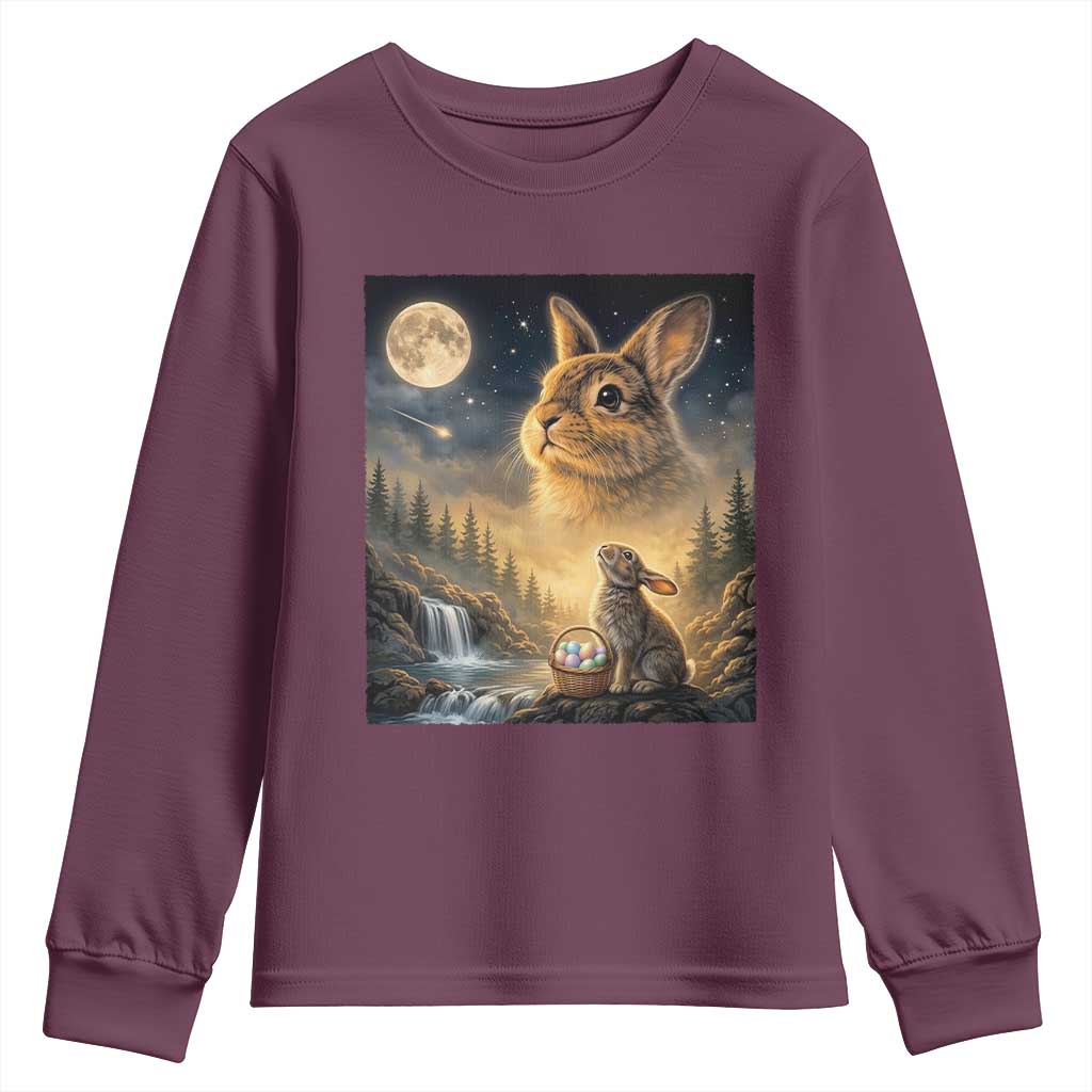 Easter Bunny Howling to the Moon Vintage Youth Sweatshirt TS14 Maroon Print Your Wear